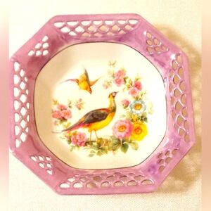 Vtg Schwarzenhammer Bavarian Open Weave Octagonal Porcelain Bowl